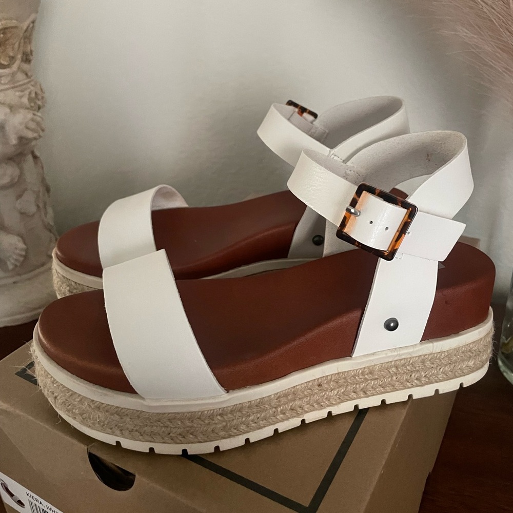 MIA White and Brown Platform Sandals with Adjustable Ankle Strap